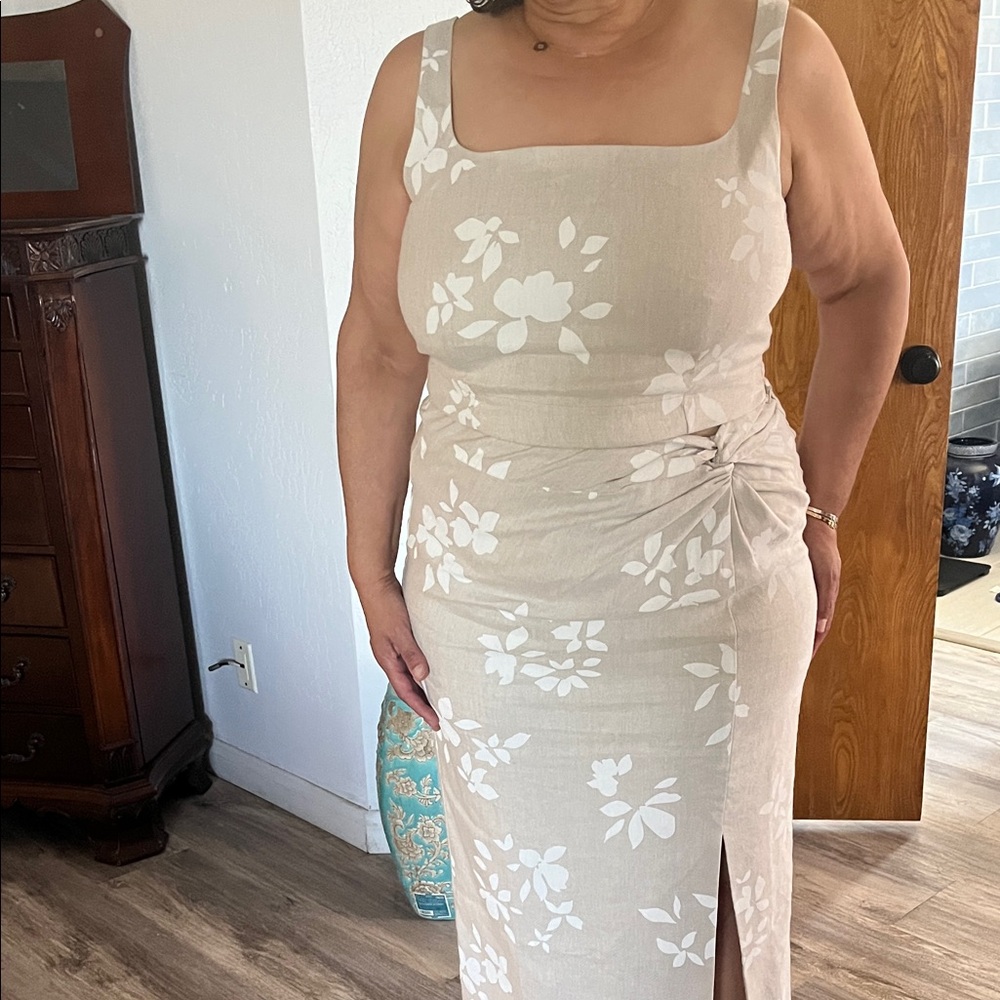 Ann Taylor Beige Floral Midi Dress